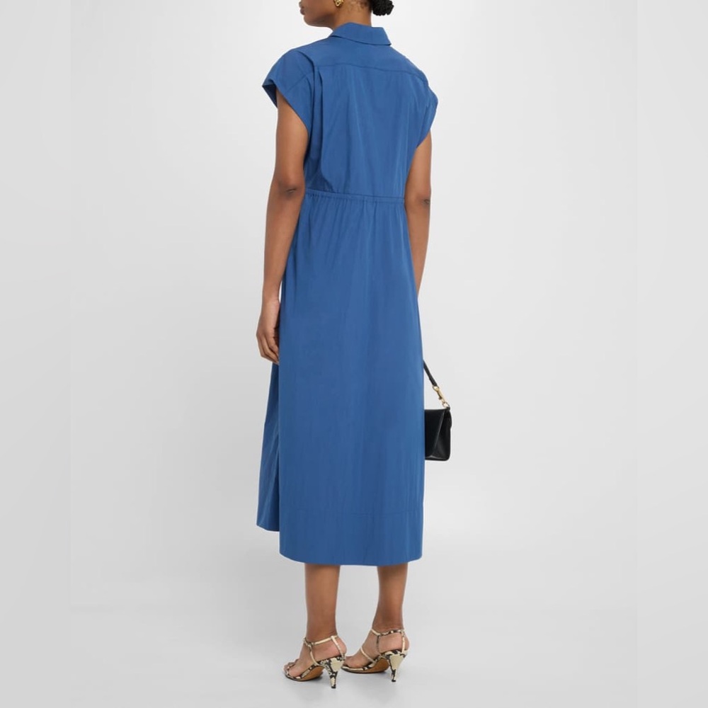NWT Lafayette 148 New York Royale Blue Drawstring Gathered Midi Shirtdress | XS - Picture 2 of 8